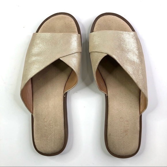 Franco Sarto Riviera gold metallic studded leather slides mules summer 7.5 - Picture 6 of 11
